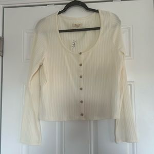 Madewell scoop neck button up cream ribbed sweater XL